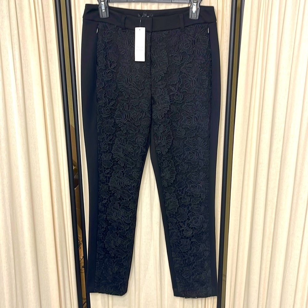 NWT- WHITE HOUSE BLACK HIGH RISE MARKET BLACK SLIM ANKLE LACE SLACKS SIZE 4R